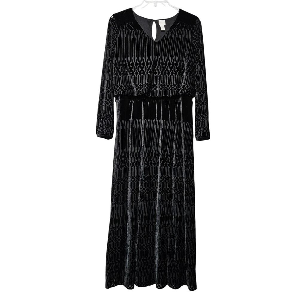 Chico's Velvet Burnout Maxi‎ Dress 2 Art Deco Witchy Vampire Whimsigoth Goth